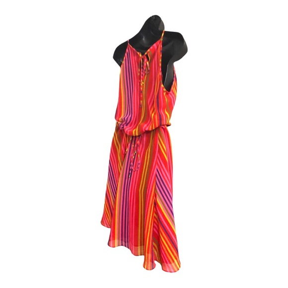 Nine West pink multicolor striped asymmetric belted flowy dress size 4 new‎ - Picture 8 of 15